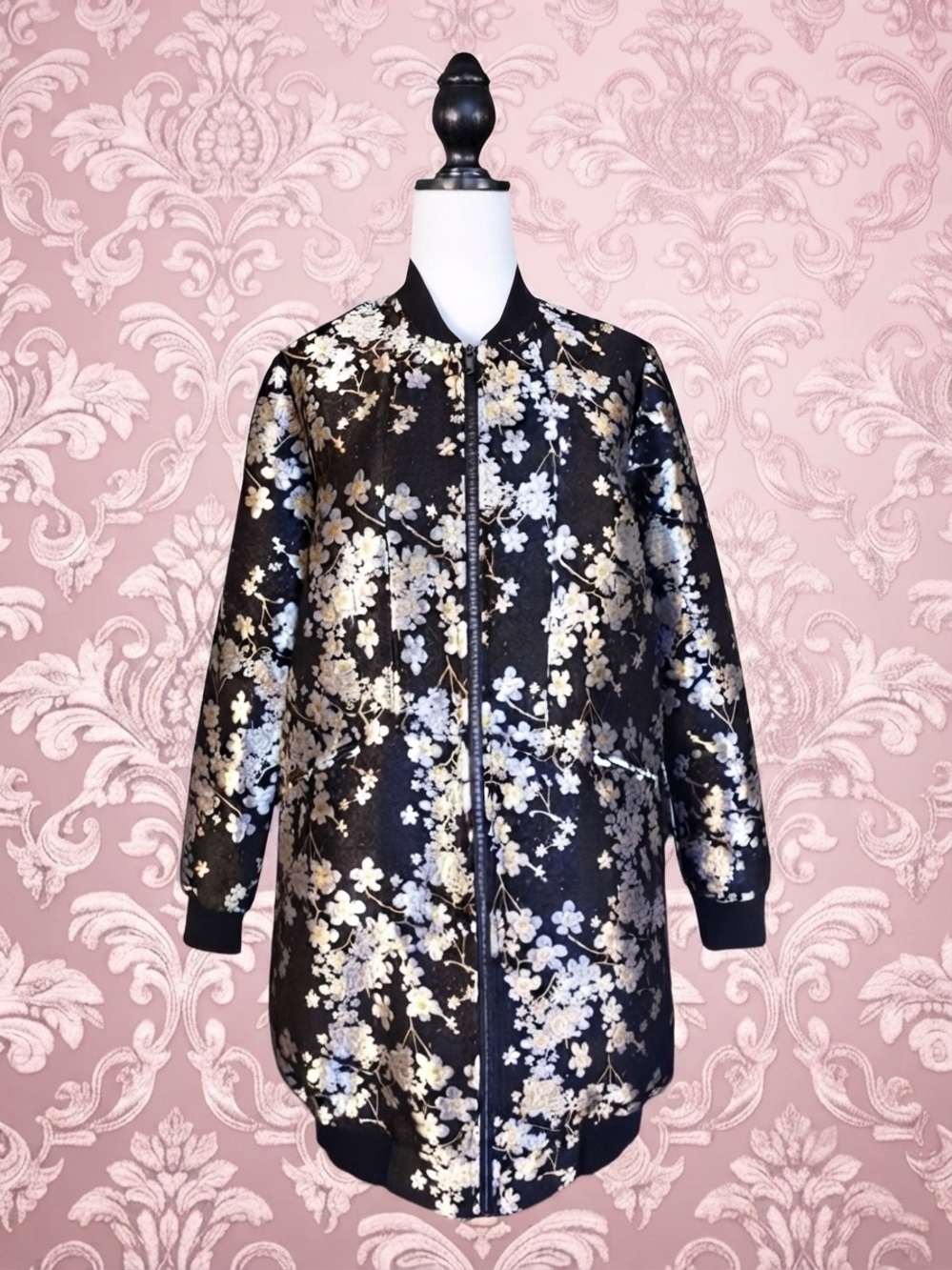 BCBGeneration Glam Goth Avant Garde Jacquard Maximalism Longline Bomber Jacket M